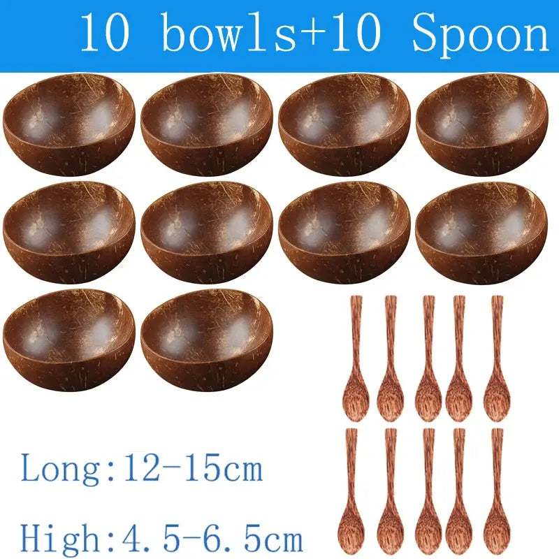 Natural Coconut Bowl 12-15Cm Handmade Wooden Tableware Wood Spoon Dessert Fruit Salad Mixing Rice Ramen Bowl Kitchen Dinnerware