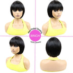 Short Black Human Hair Bob Wigs with Bangs Straight Realistic Scalp Glueless Non Lace Front Wig for Women Wear and Go Blunt Cut Bob Wigs 180% Density (8 Inch,)
