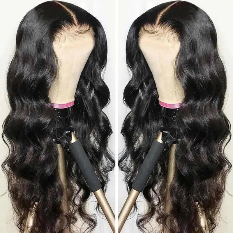 "Long Curly Hair Wig - Black, Big Wavy Style for the Mid-Section"