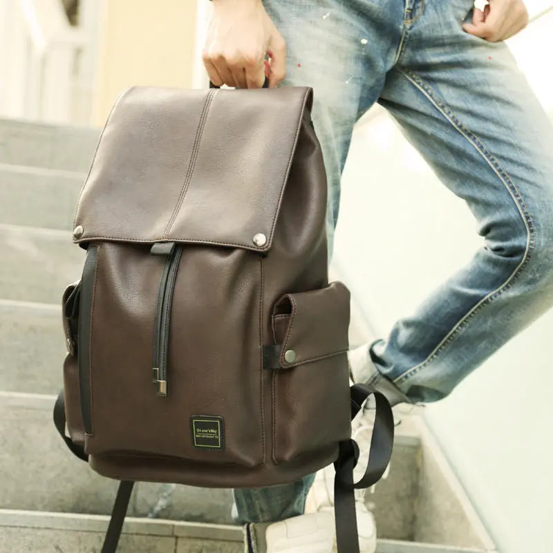 Korean Double Shoulders Men PU Cortex Fashion Travel Bag, Middle School Bag, Leisure Man Bag, Trend PC Backpack