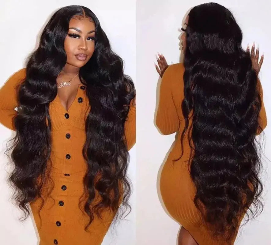 "Long Curly Hair Wig - Black, Big Wavy Style for the Mid-Section"