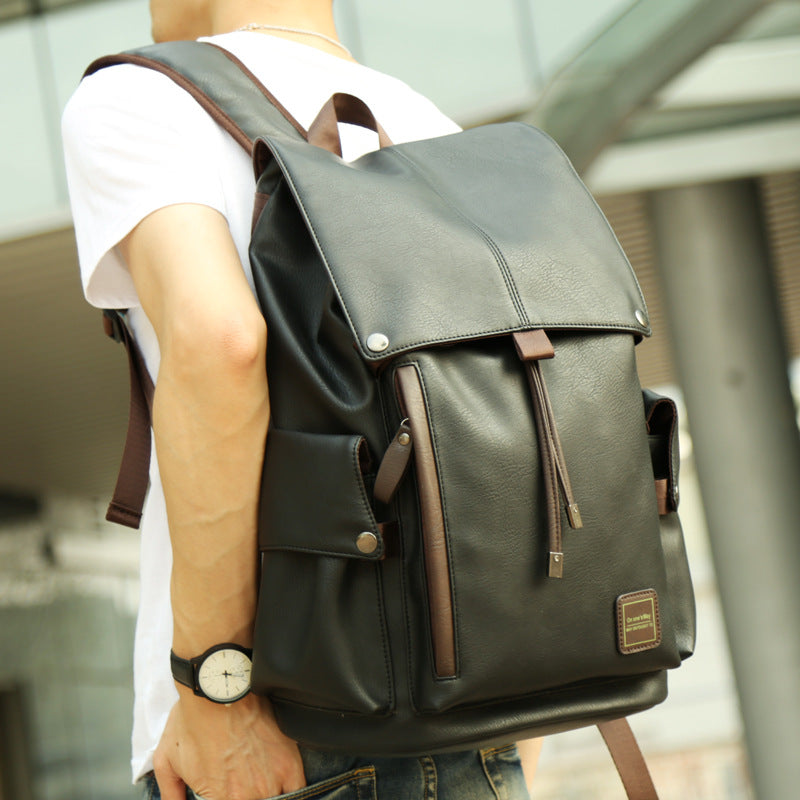 Korean Double Shoulders Men PU Cortex Fashion Travel Bag, Middle School Bag, Leisure Man Bag, Trend PC Backpack