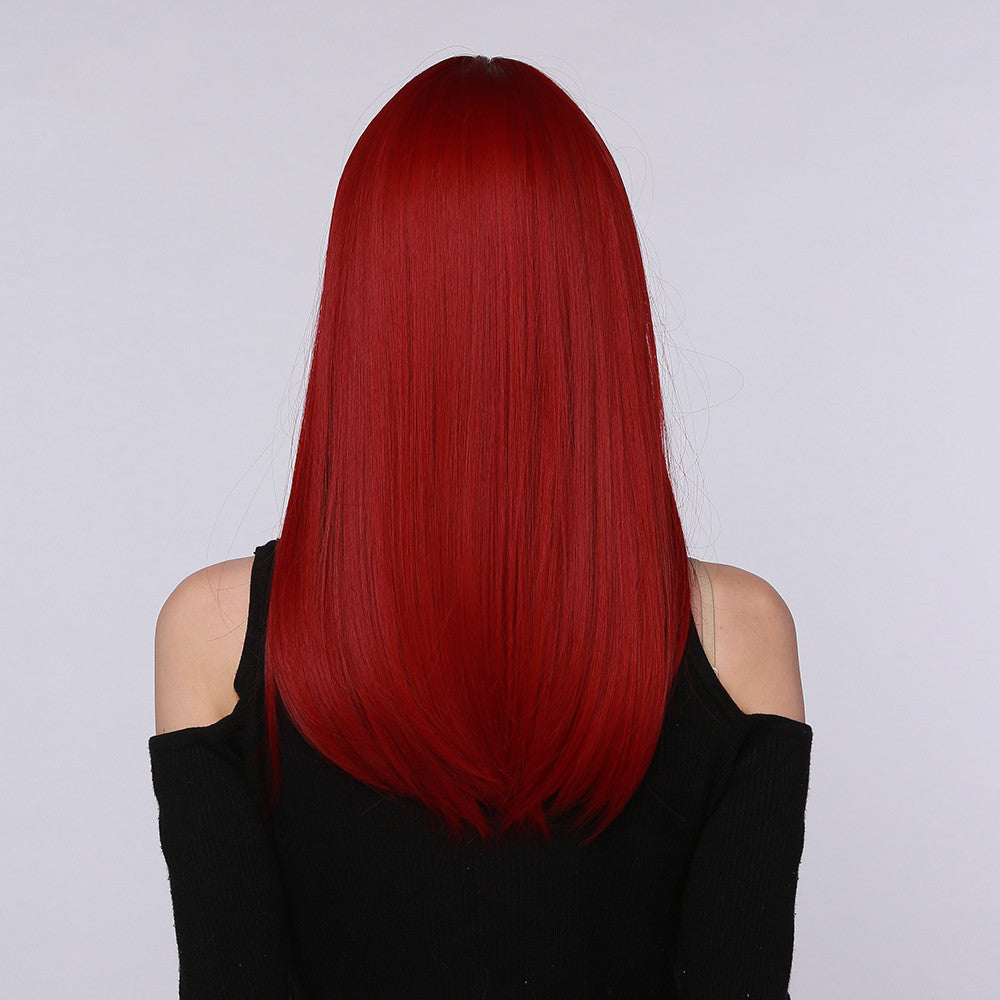 Red Brown Black Multicolor Qi Bangs Medium Length Straight Hair