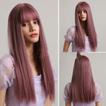 Fashion Brown Grey Long Straight Wig Female Hair