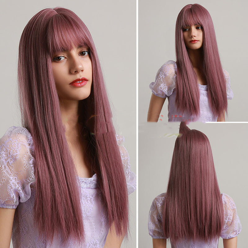 Fashion Brown Grey Long Straight Wig Female Hair