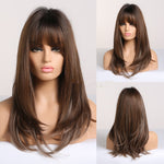 Fashion Brown Grey Long Straight Wig Female Hair