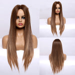 Fashion Brown Grey Long Straight Wig Female Hair