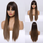 Fashion Brown Grey Long Straight Wig Female Hair